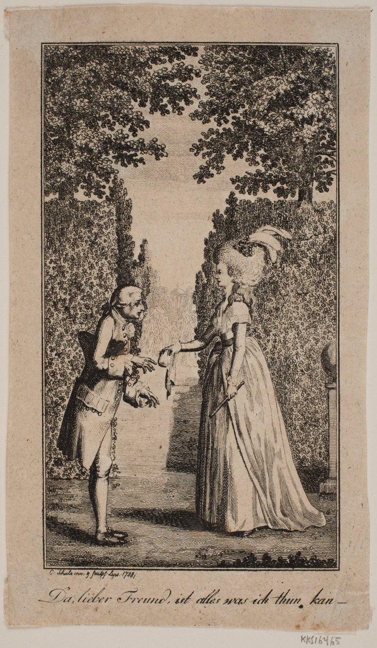 Illustration med dame og herre i en park af Georg Christian Schule