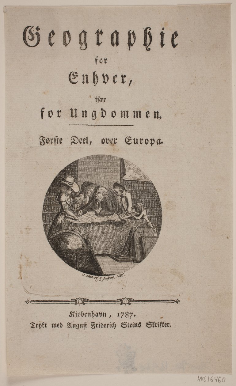 Titelblad med vignet til "Geographie for Enhver" af Georg Christian Schule