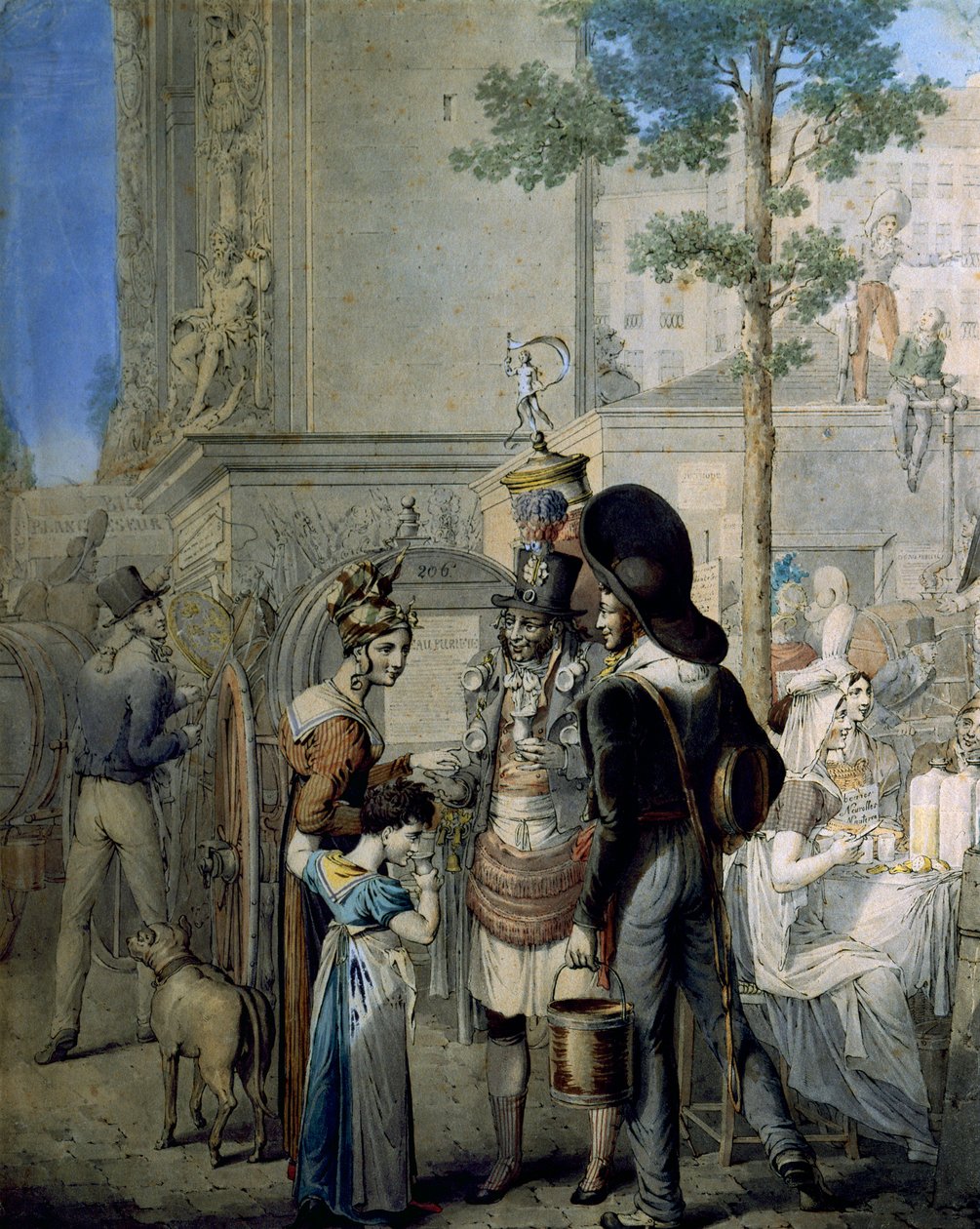 Kokoshandler Porte Saint Denis i Paris. Gammel købmand, der sælger kokosnøddekopper i Paris