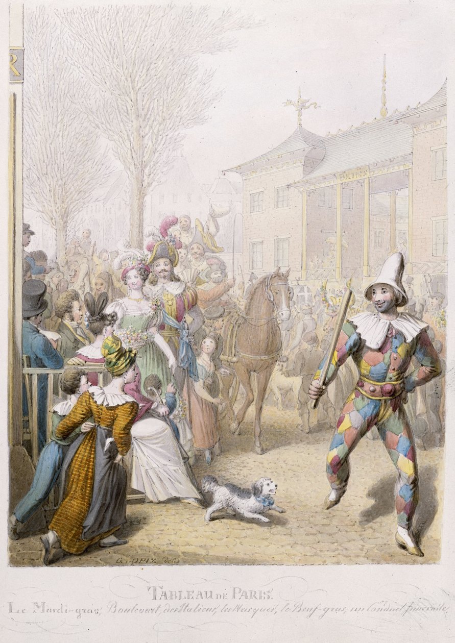 Mardi-Gras, Boulevard des Italiens, 1831 (wc på papir) af Georg Emanuel Opitz