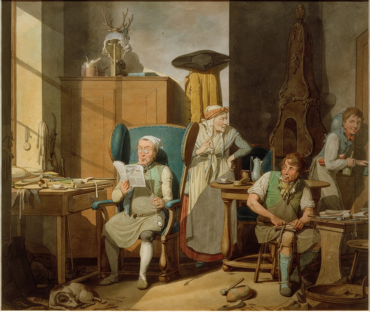 Skomagerfamilie i værkstedet af Georg Emanuel Opitz