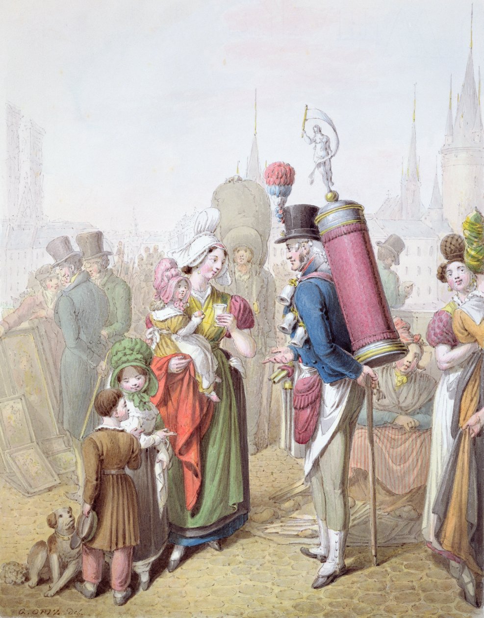 Pont Notre-Dame, ca. 1810 (wc på papir) af Georg Emanuel Opitz