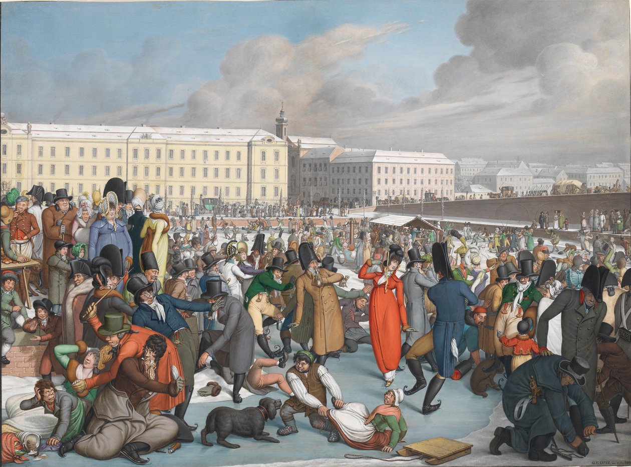 Skøjteløb i den frosne havn i Wiener Neustadt-kanalen, 1805. af Georg Emanuel Opiz