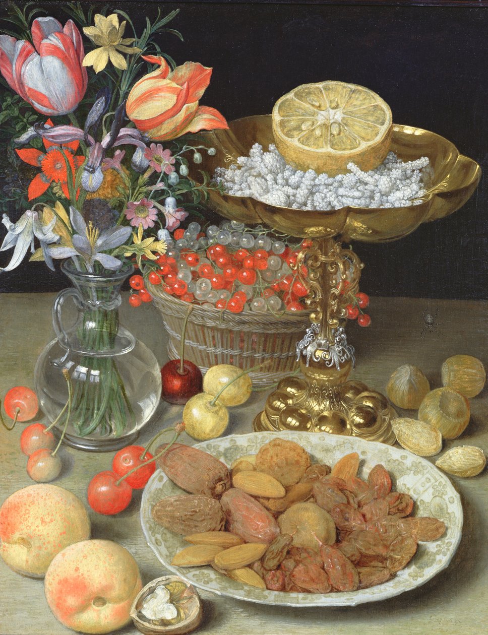 Stilleben med blomster og dessert af Georg Flegel