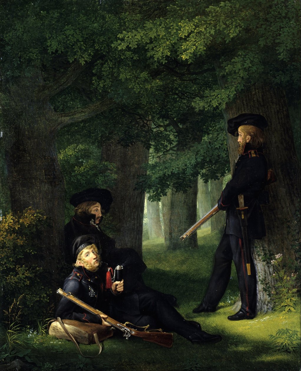 Tysk: Theodor Körner, Friedrich Friesen og Heinrich Hartmann på Outpost At the Outpost af Georg Friedrich Kersting