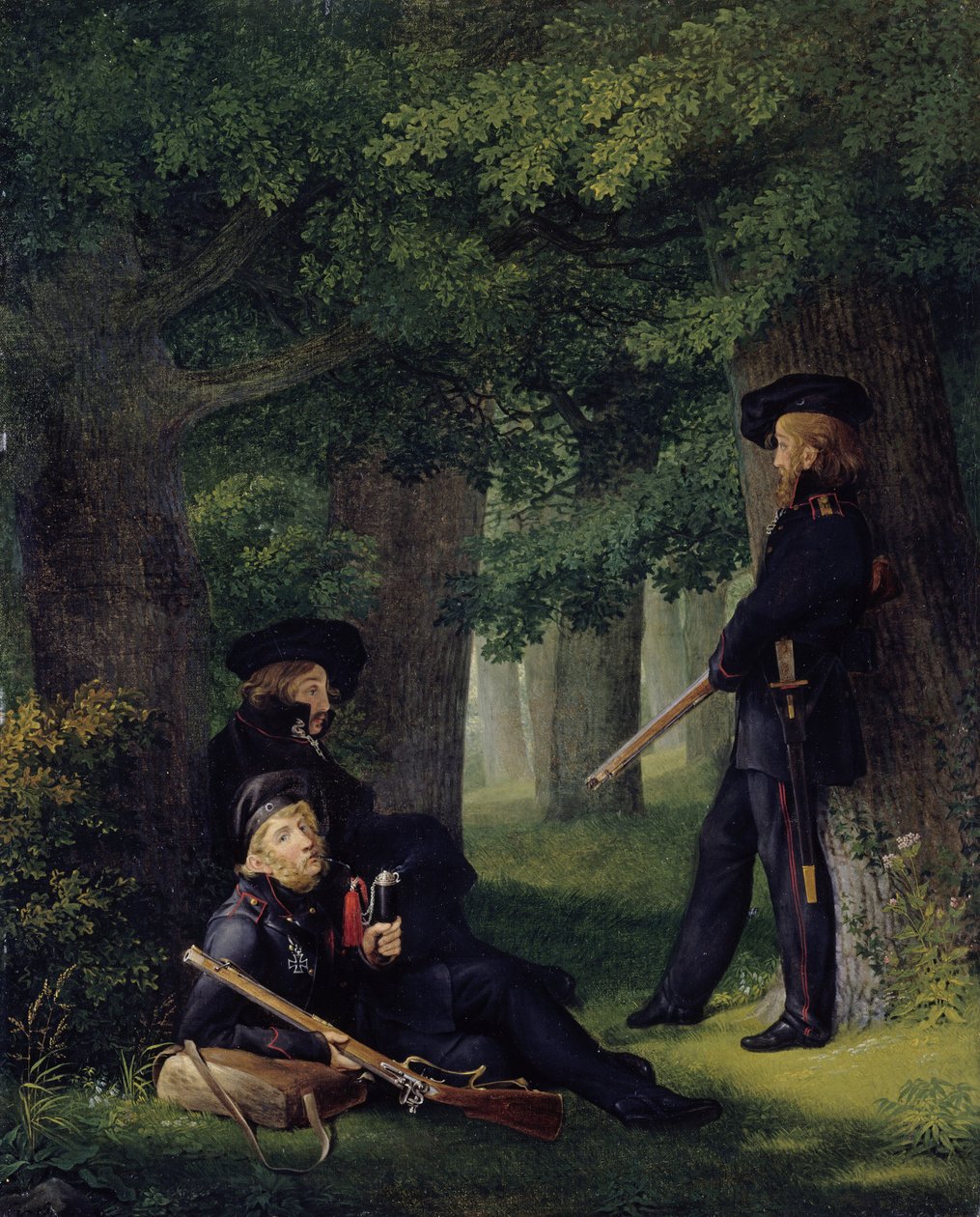 Tysk: Theodor Körner, Friedrich Friesen og Heinrich Hartmann på Outpost On Outpost Duty af Georg Friedrich Kersting