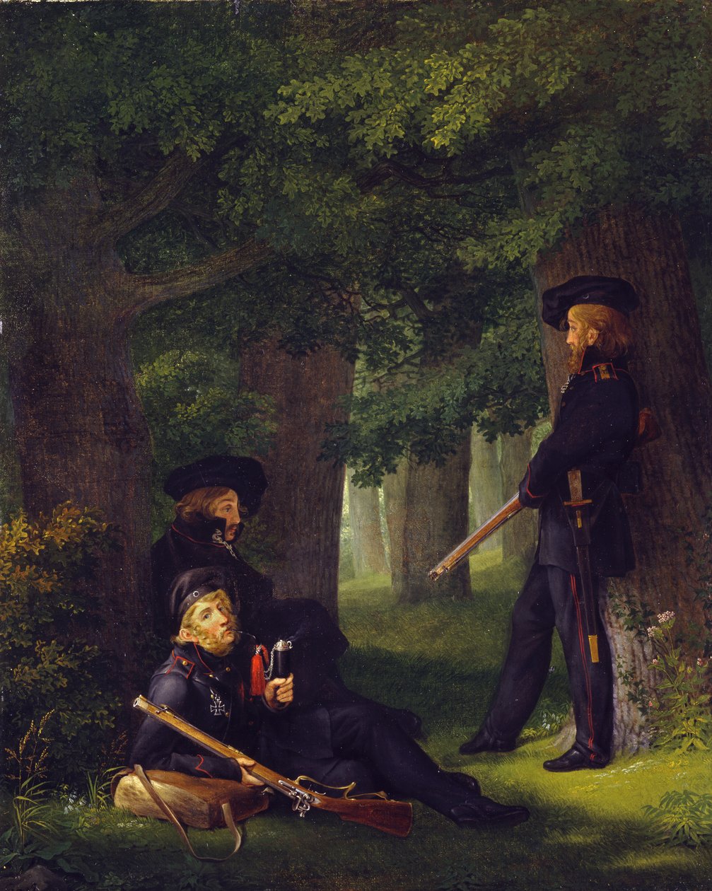Tysk: Theodor Körner, Friedrich Friesen og Heinrich Hartmann på forposttjeneste af Georg Friedrich Kersting