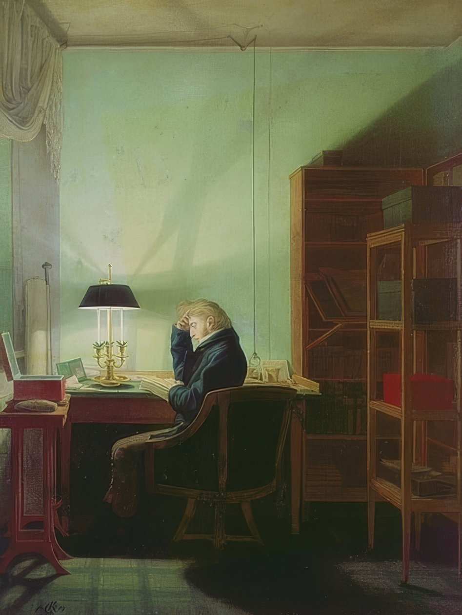Læsning ved lampelys. 1814 af Georg Friedrich Kersting