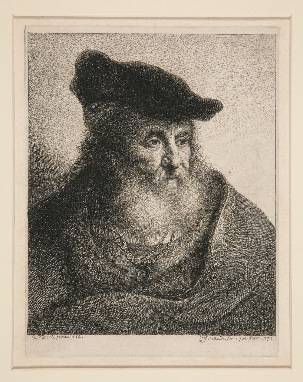Hoved af en skægget mand i fløjlshætte af Georg Friedrich Schmidt
