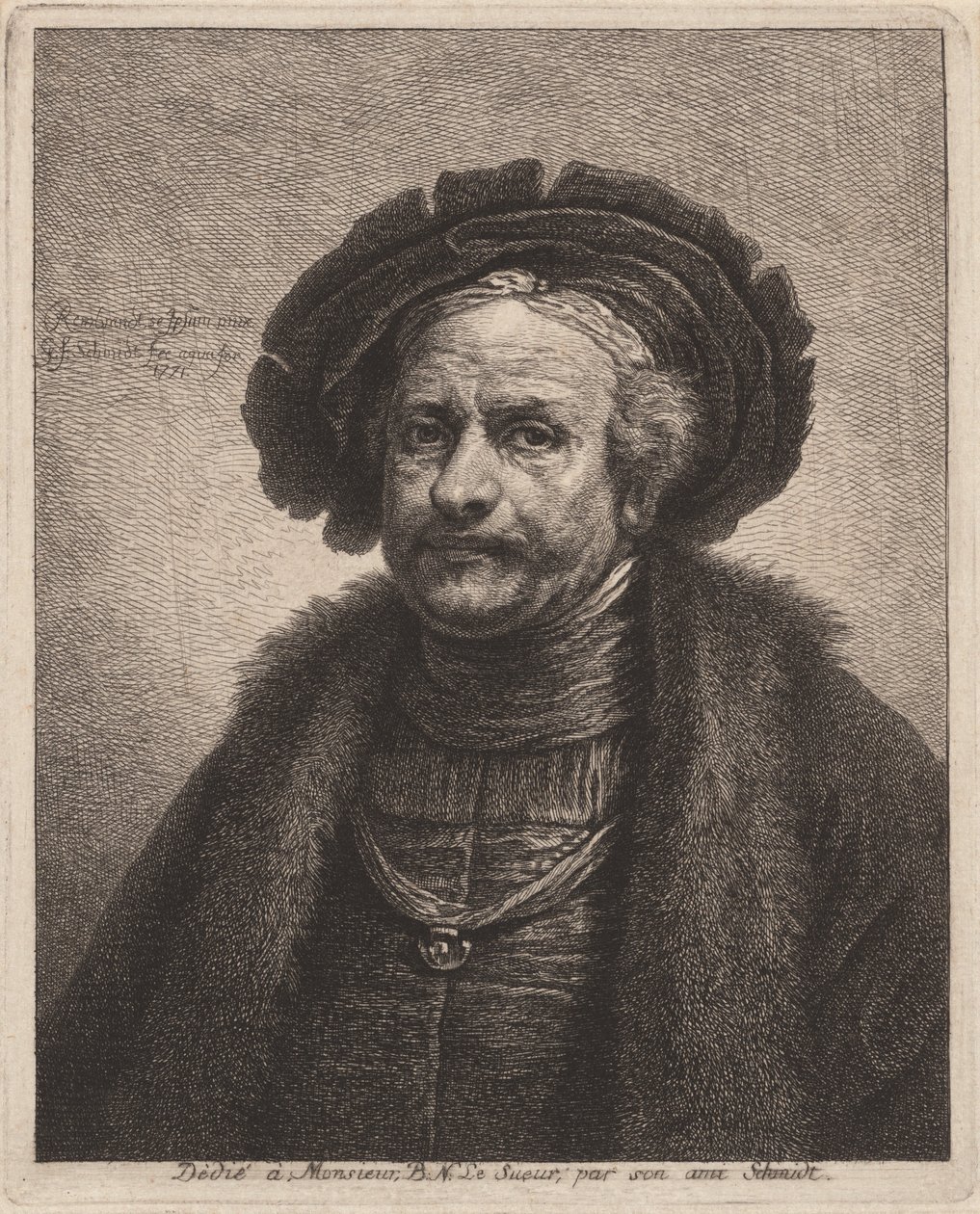 Selvportræt af Rembrandt af Georg Friedrich Schmidt, after Rembrandt van Rijn