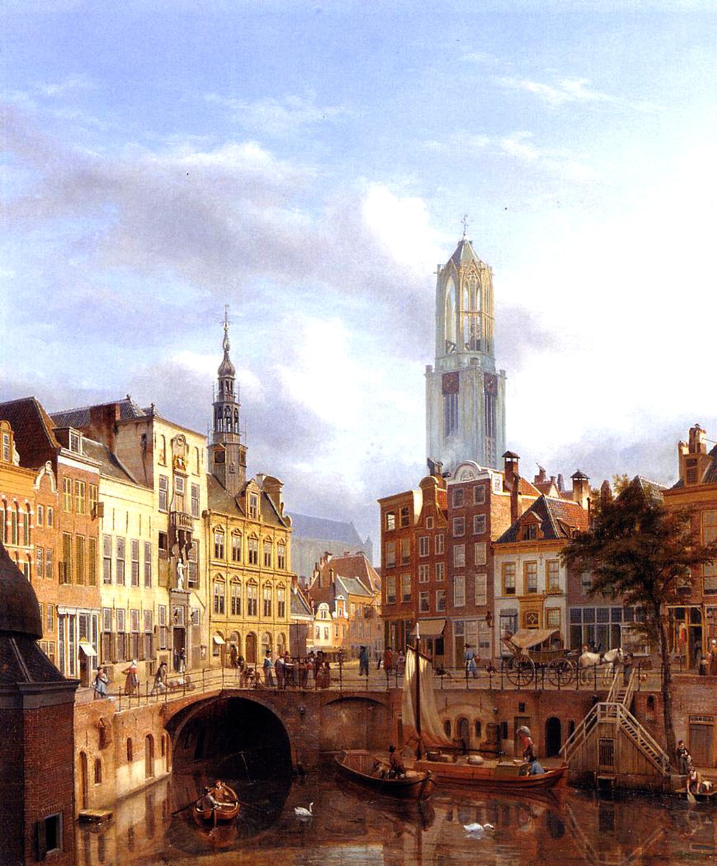 Utrecht med Oudegracht, 1827 olie på lærred af Georg Gillis van Haanen