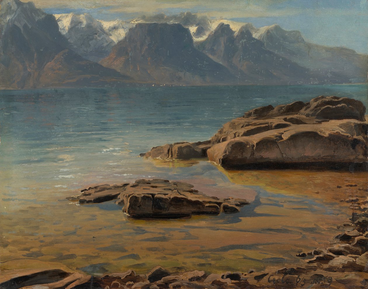 Genevesøen nær Vevey mod Evian af Georg Heinrich Crola