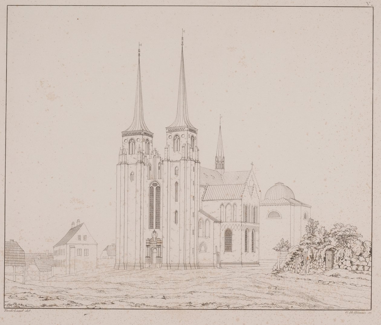 Danish: Roskilde Domkirke set fra sydvest af Georg Hoffmann