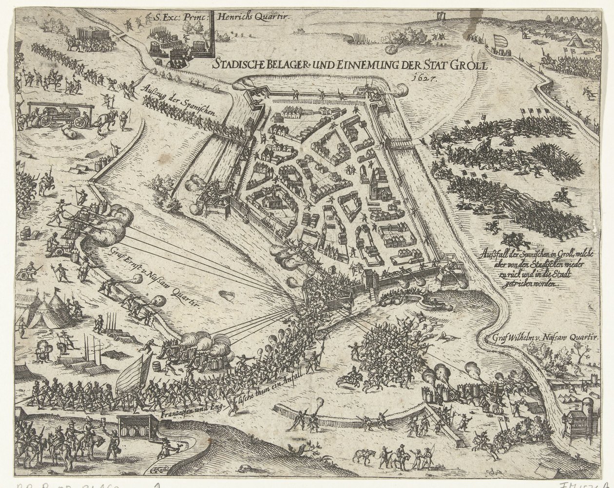 Belejring af Grol af Frederik Hendrik, 1627 Stadische belager- und einnemung der stat Groll. 1627 (titel på objekt) af Georg Keller