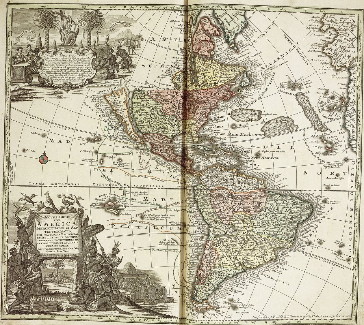 Kort over Amerika, 1744 af Georg Matthäus Seutter
