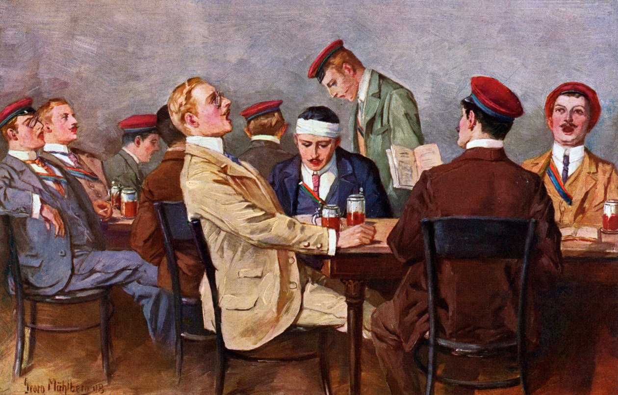Fraternities - Drikker øl og synger, ca. 1900 (illustration) af Georg Muhlberg