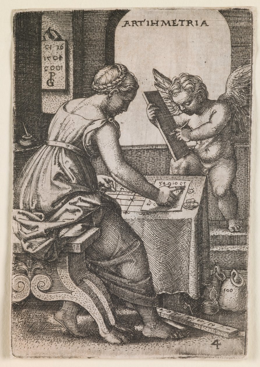 Arithmetria, fra serien "The Liberal Arts", ca. 1541 (kobberstik) af Georg Pencz