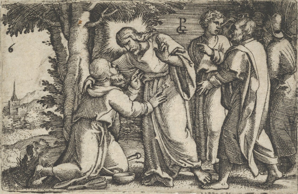 Kristus helbreder den spedalske, fra historien om Kristus, 1534-35. af Georg Pencz