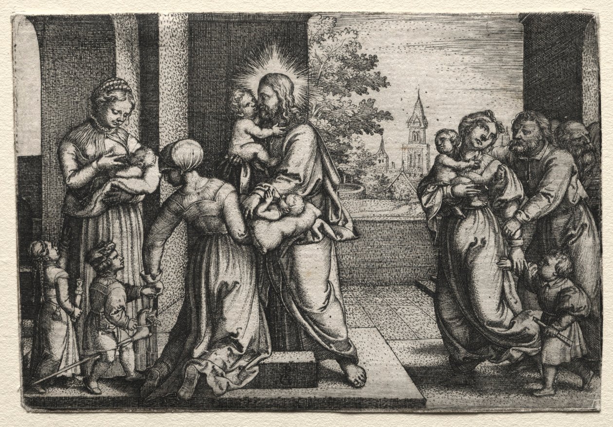 Kristus med små børn, ca. 1548. af Georg Pencz