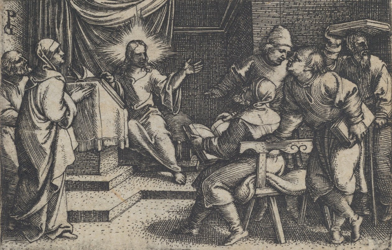 Kristus med lægerne i templet, fra The Story of Christ, 1534-35. af Georg Pencz