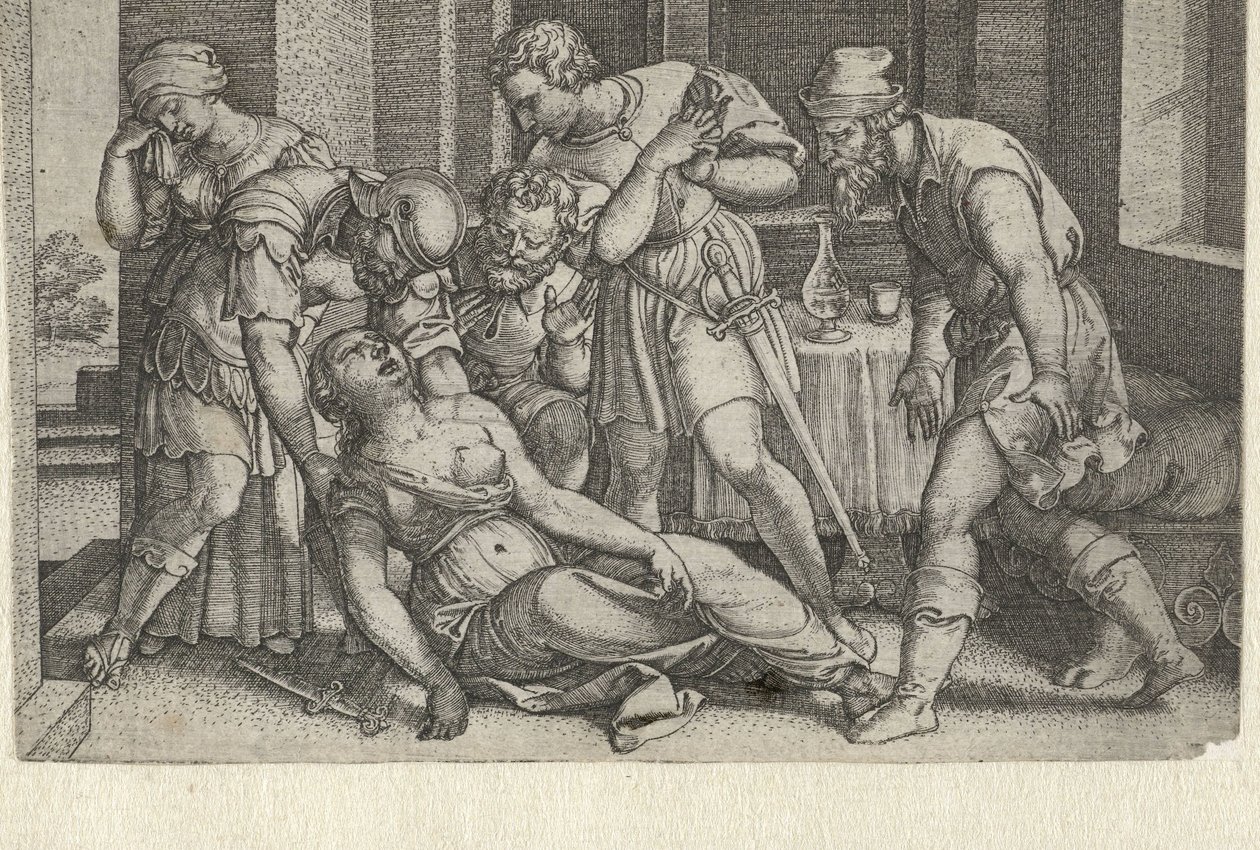 Collatinus og Brutus ved den døende Lucretia Historier fra tidlig romersk historie (serietitel) af Georg Pencz