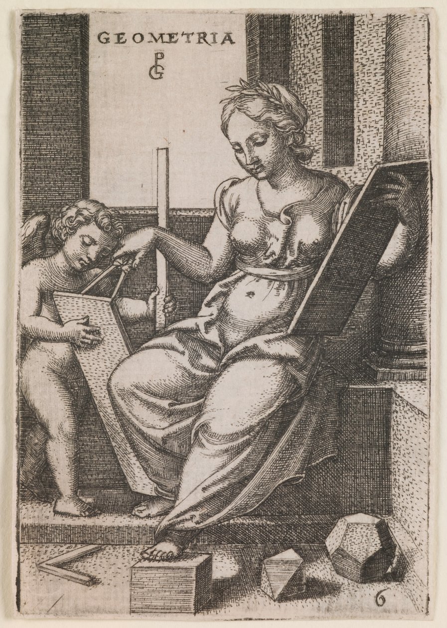 Geometria, fra serien "De frie kunster", ca. 1541 (kobberstik) af Georg Pencz