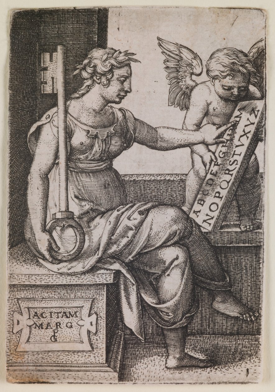 Grammatica, fra serien "De frie kunster", ca. 1541 (kobberstik) af Georg Pencz
