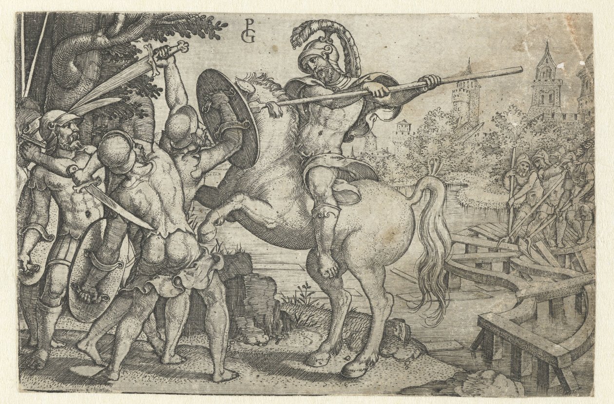 Horace Cocles forsvarer broen over Tiberen Historier fra tidlig romersk historie (serietitel) af Georg Pencz