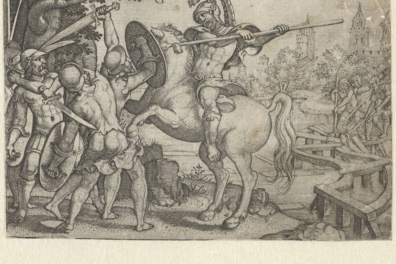 Horace Cocles forsvarer broen over Tiberen Historier fra tidlig romersk historie (serietitel) af Georg Pencz