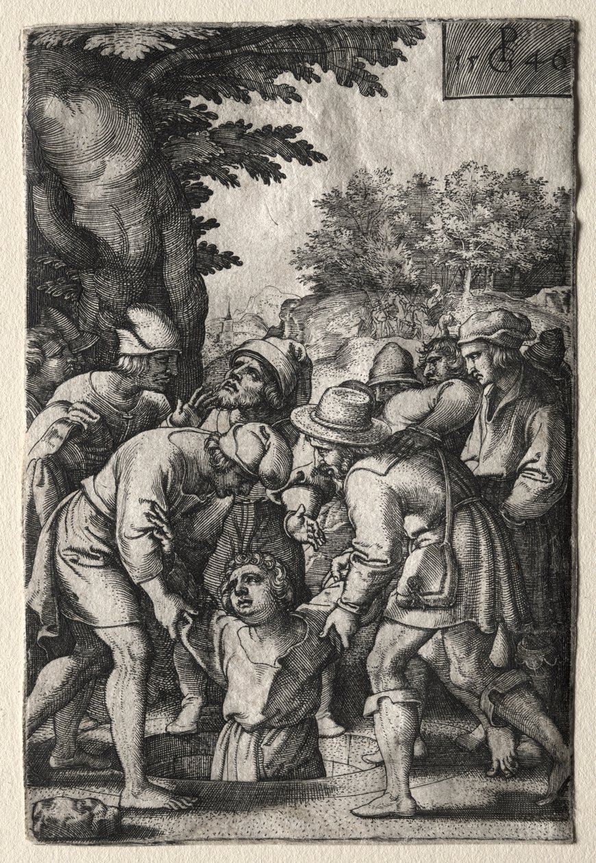 Joseph sænket ned i en brønd af Georg Pencz