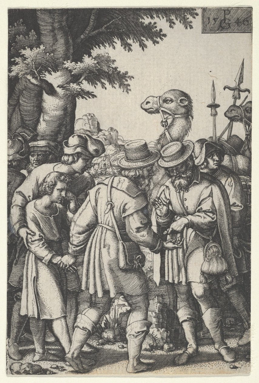Joseph solgt til købmændene, fra The Story of Joseph, 1546. af Georg Pencz