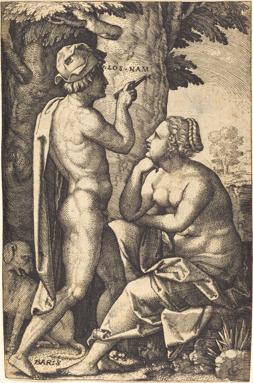 Paris skriver kærlighedsord til Oenone af Georg Pencz