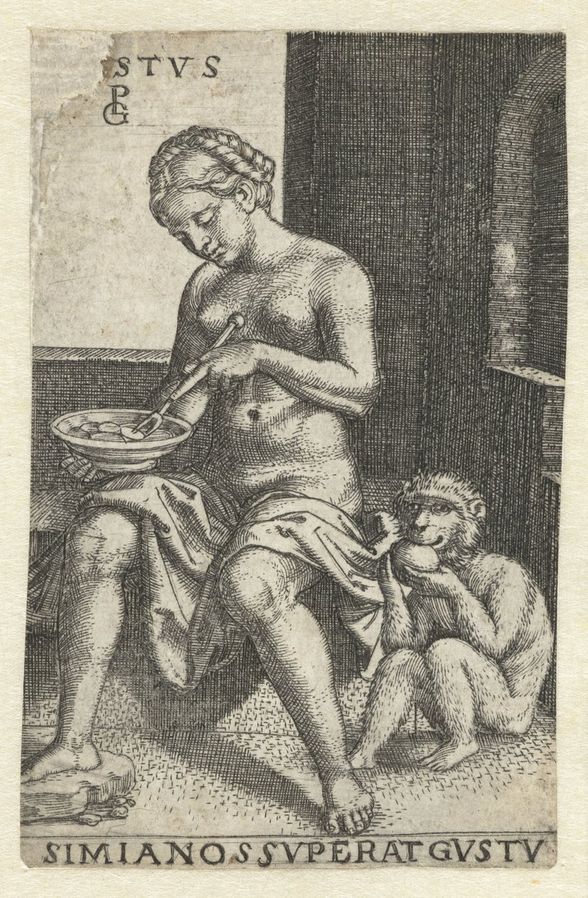 Smag (Gustus) Gvstvs simia nos svperat gvstv (titel på objekt) Five Senses (serietitel) af Georg Pencz