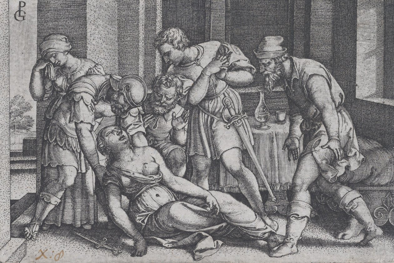 Lucretias selvmord, fra Scener fra romersk historie. af Georg Pencz