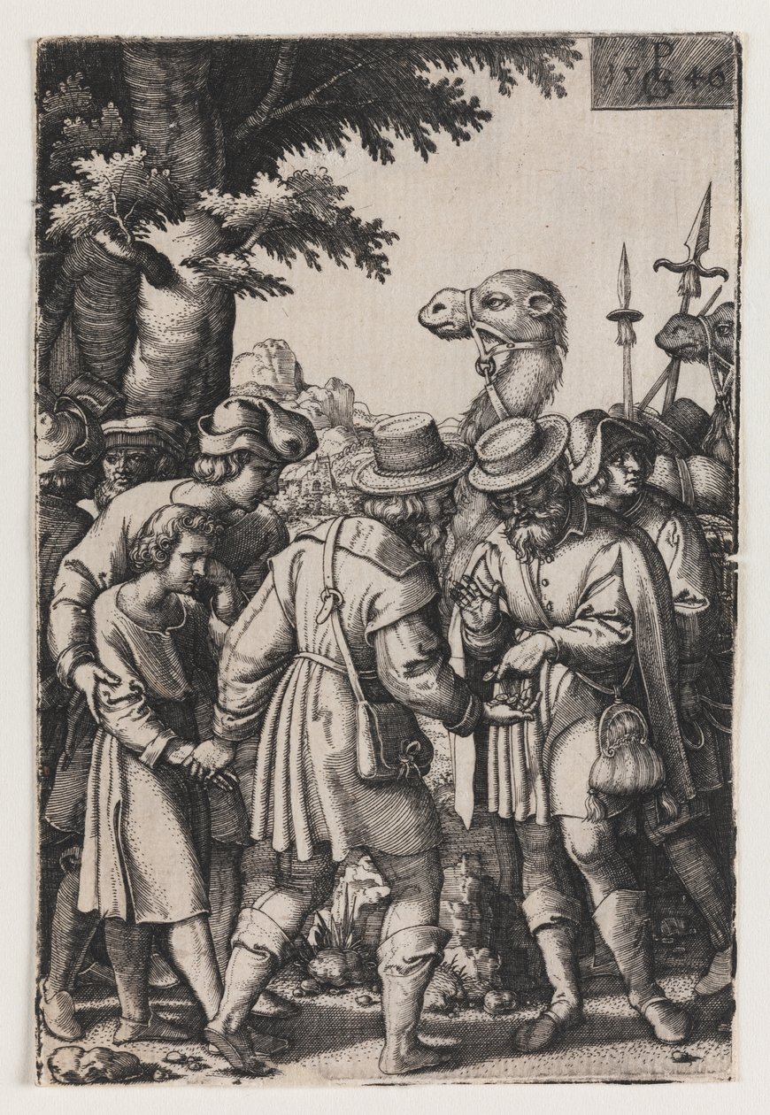 Historien om Josef, Josef bliver solgt af sine brødre, første halvdel af det 16. århundrede (kobberstik) af Georg Pencz