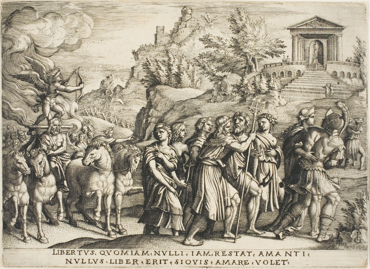 The Triumph of Love, tallerken 1 fra The Triumphs of Petrarch af Georg Pencz