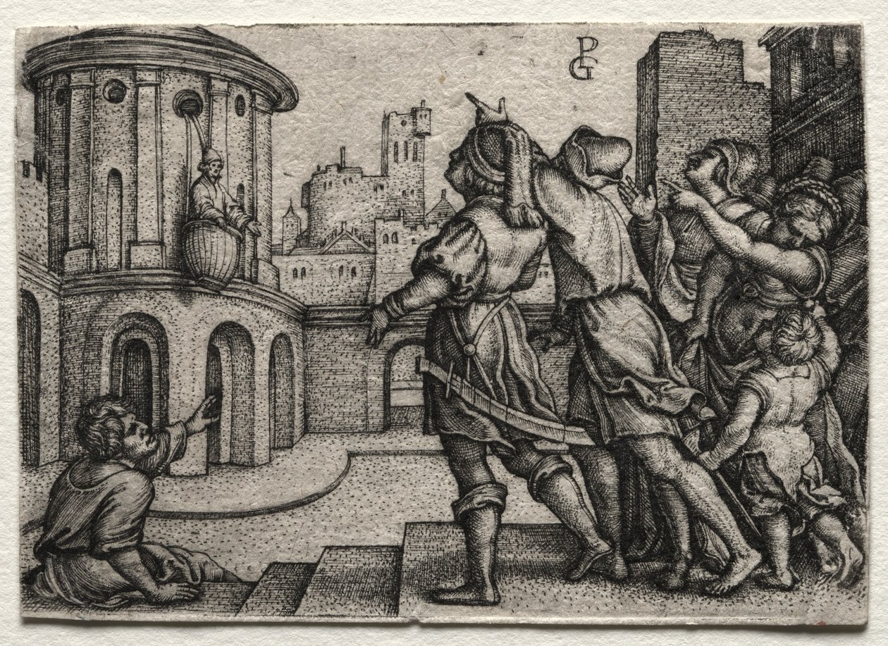 Virgil hængende i en kurv, c.1541-42. af Georg Pencz