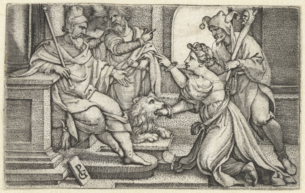Kvinde erklærer sin uskyld under ed Sandhedens Mund Bocca della Verita af Georg Pencz