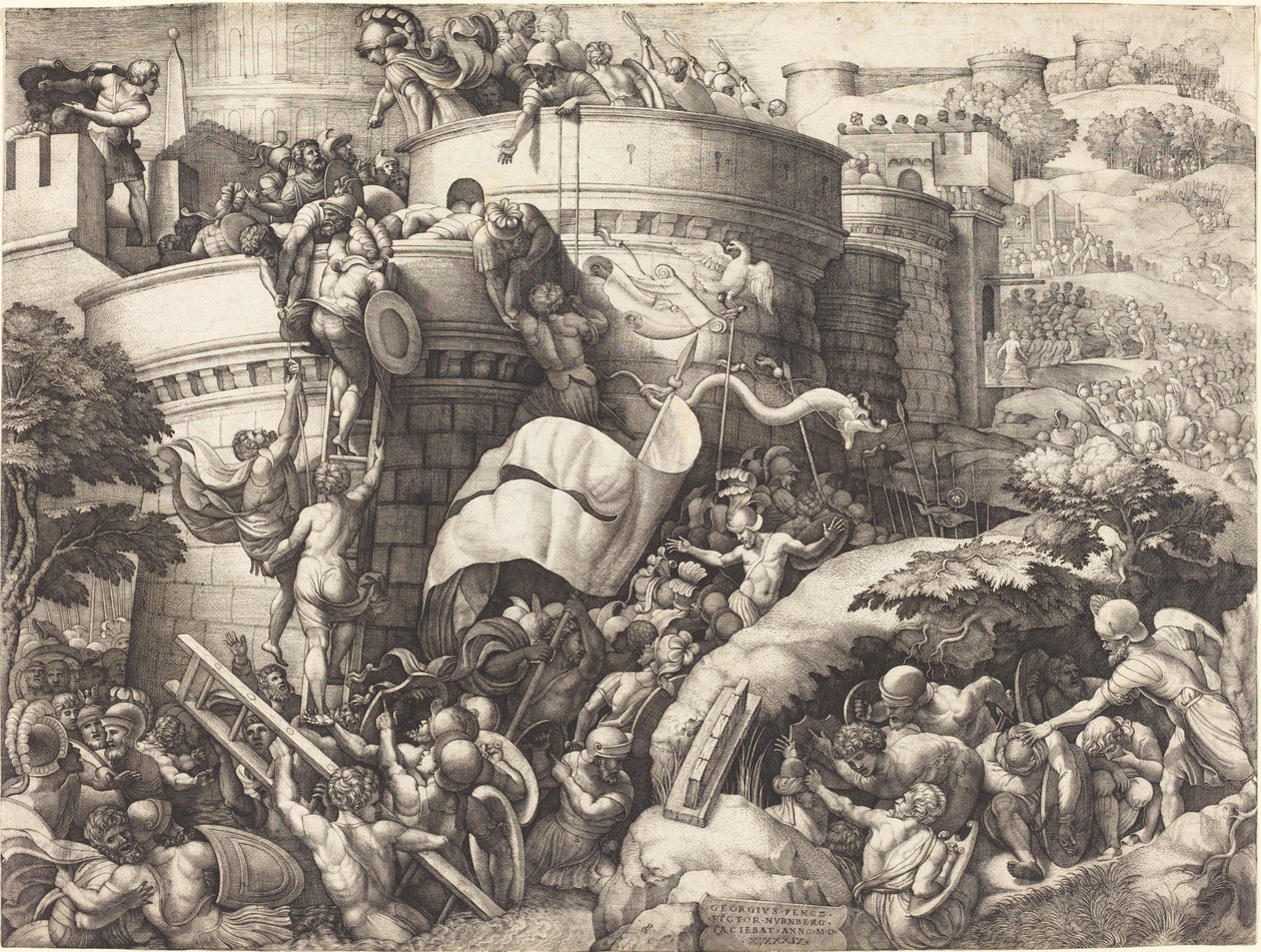 Indtagelsen af Cartagena af Georg Pencz after Giulio Romano