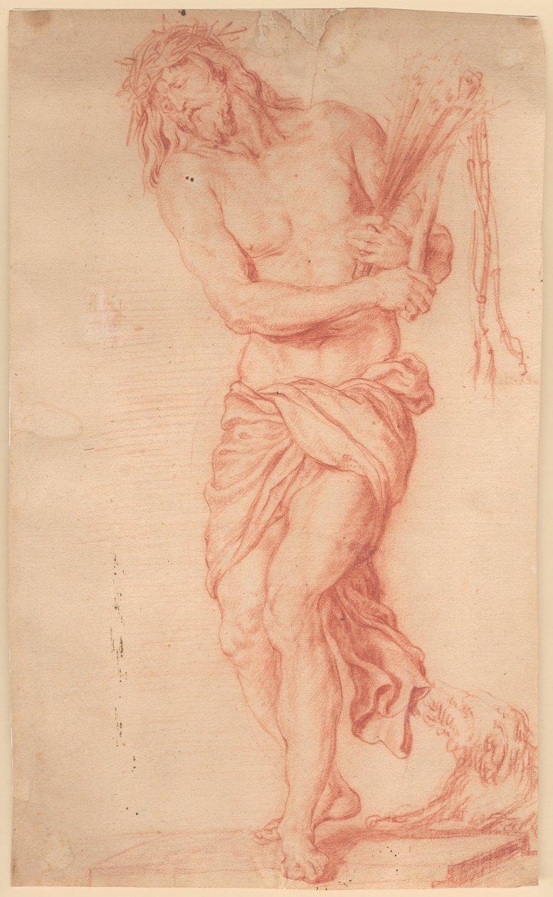 Ecce Homo. Stående, lidende Kristus med ris og knudepisk samt tornekrone på hovedet af Georg Petel