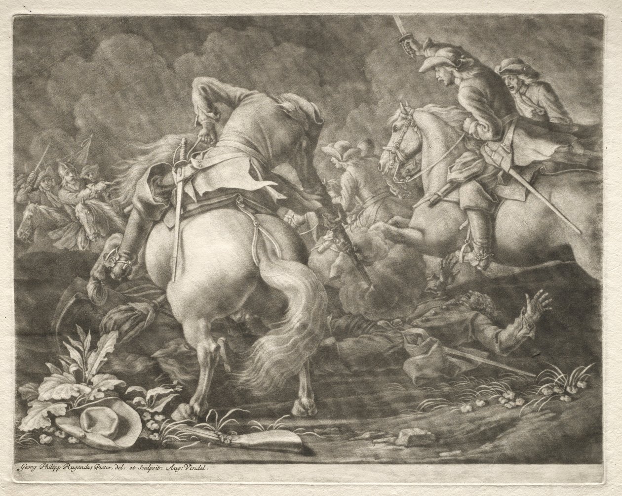 Træfning mellem preussiske og ungarske husarer. af Georg Philipp I Rugendas