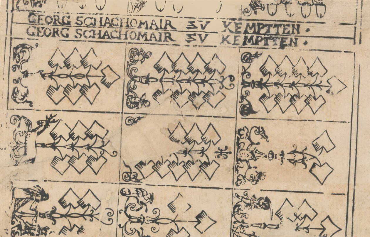 Ark med spillekort, 1575-1600. af Georg Schachomair