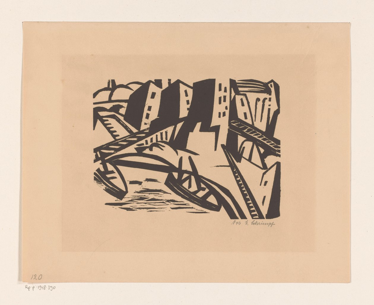 Både på en kaj i byen af Georg Schrimpf (signed by artist)