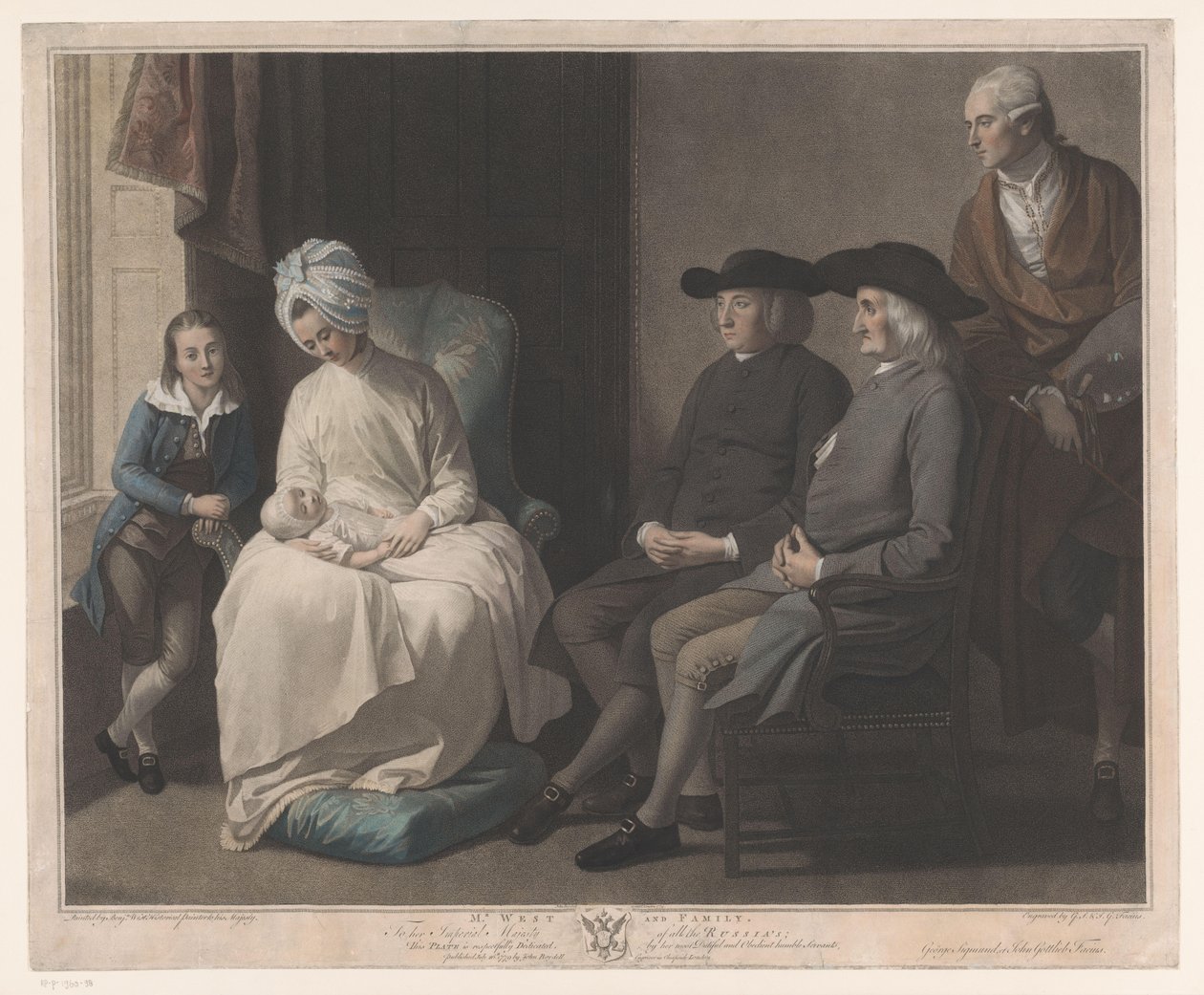 Portræt af Benjamin West med sin familie Hr. West and Family (titel på objekt) af Georg Siegmund Facius