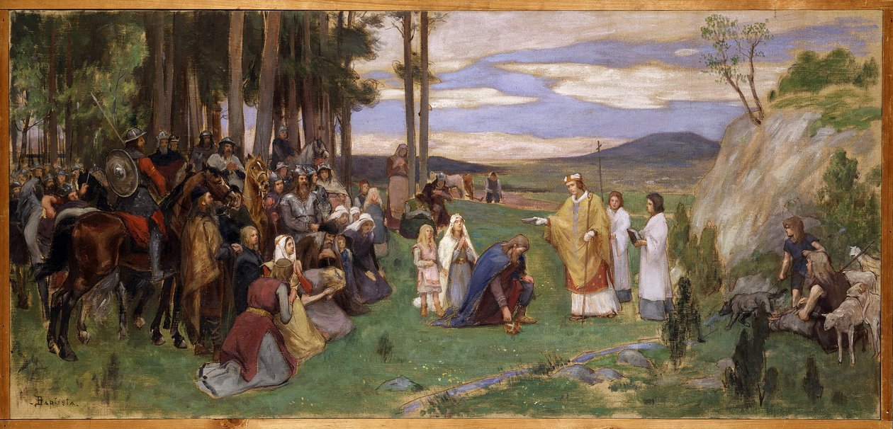 Anschaire (Oscar) de Breme (801-865) preche le christianisme en Scandinavie - Ansgar Preaching Christianity, af Pauli, Georg (1855-1935). Olie på lærred. Mål: 64x136 cm. Nationalmuseum Stockholm af Georg Vilhelm Pauli