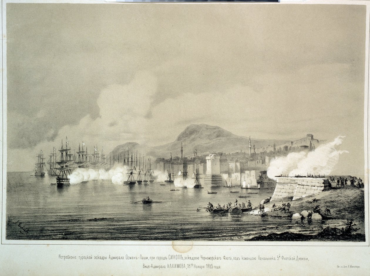 Slaget ved Sinop den 30. november 1853 (litografi) af Georg Wilhelm Timm