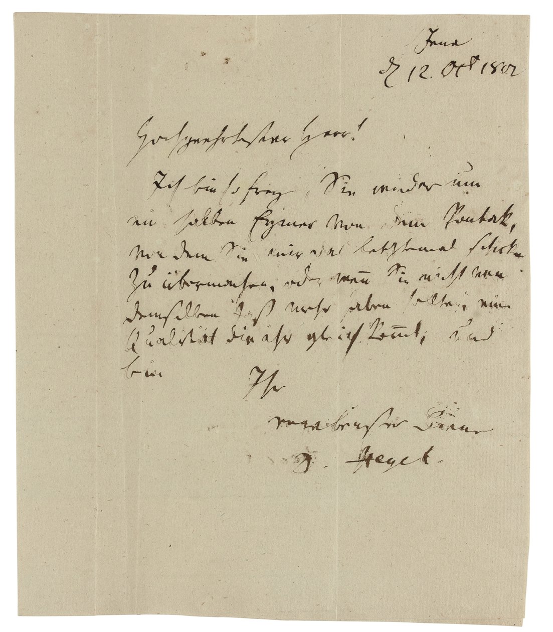 Autografbrev til Gebruder Ramann (vinhandler i Erfurt), Jena af Georg Wilhelm Friedrich Hegel