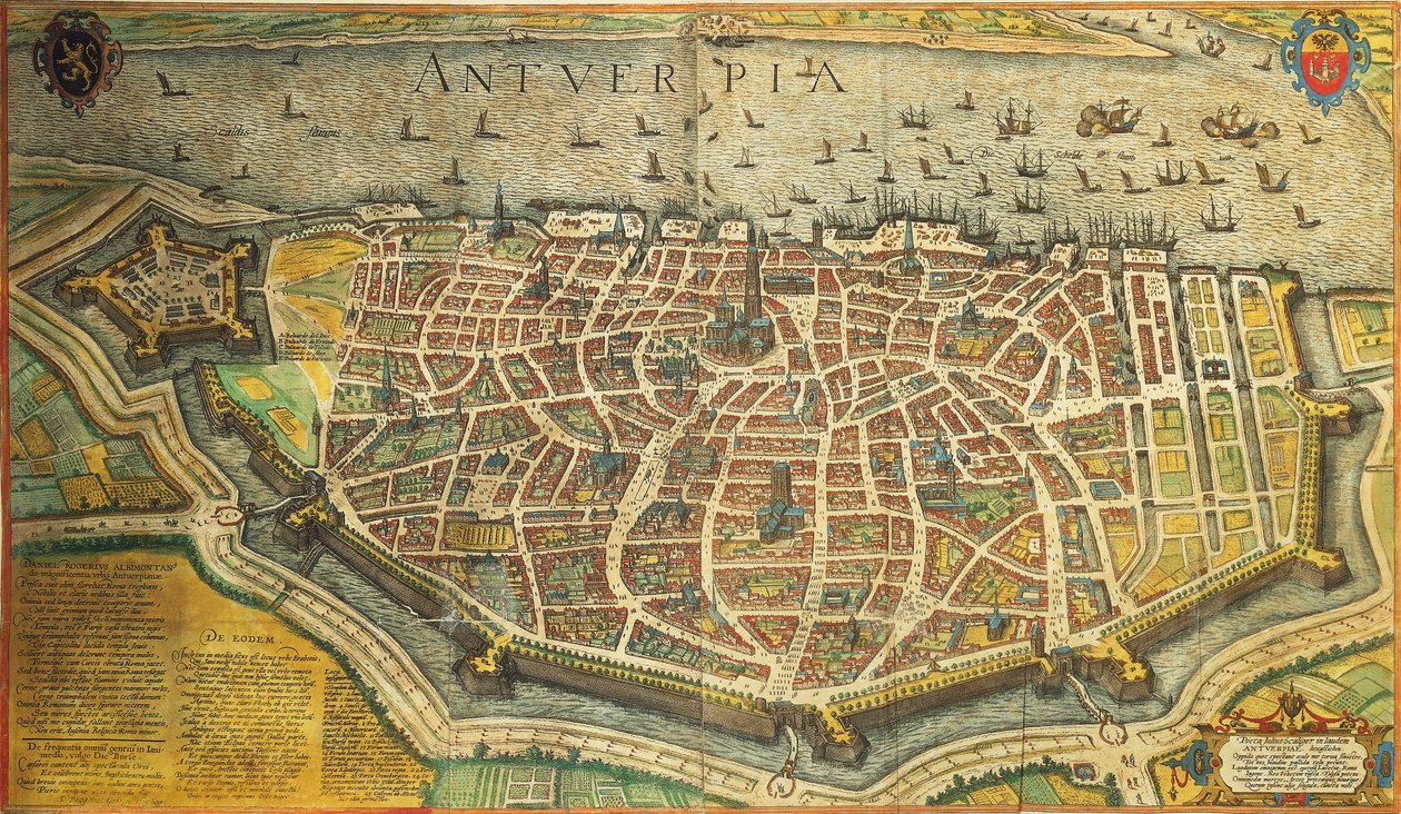 Belgien, Antwerpen af ​​Georg Braun og Franz Hogenberg fra USA, farvestik af Georg Braun and Hogenberg Franz