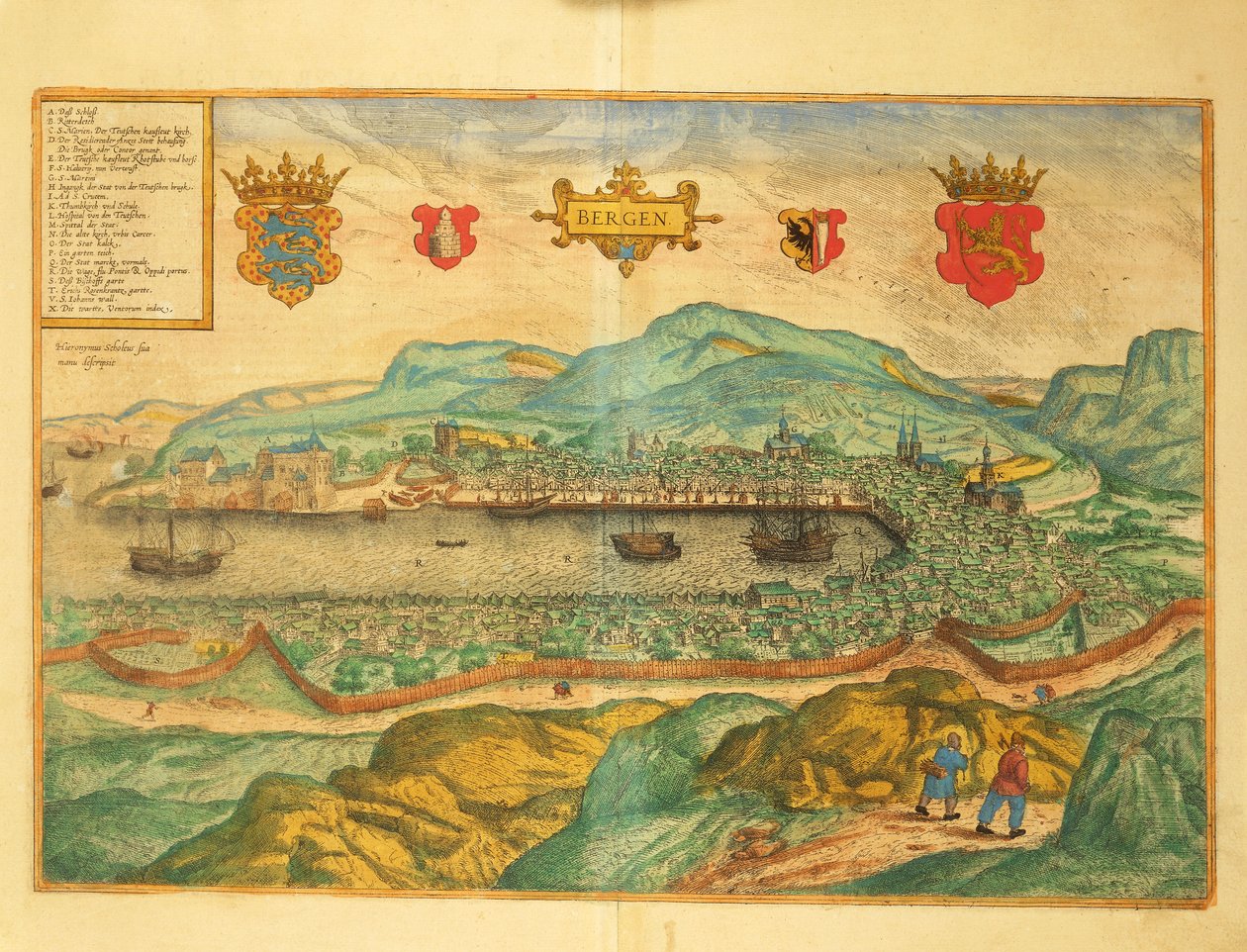 Bergen fra Cities of the World af Georg Braun af Georg Braun and Hogenberg Franz