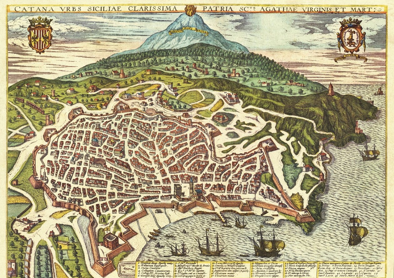 Catania, Sicilien, Itlay af Georg and Hogenberg Franz (1535 90) Braun
